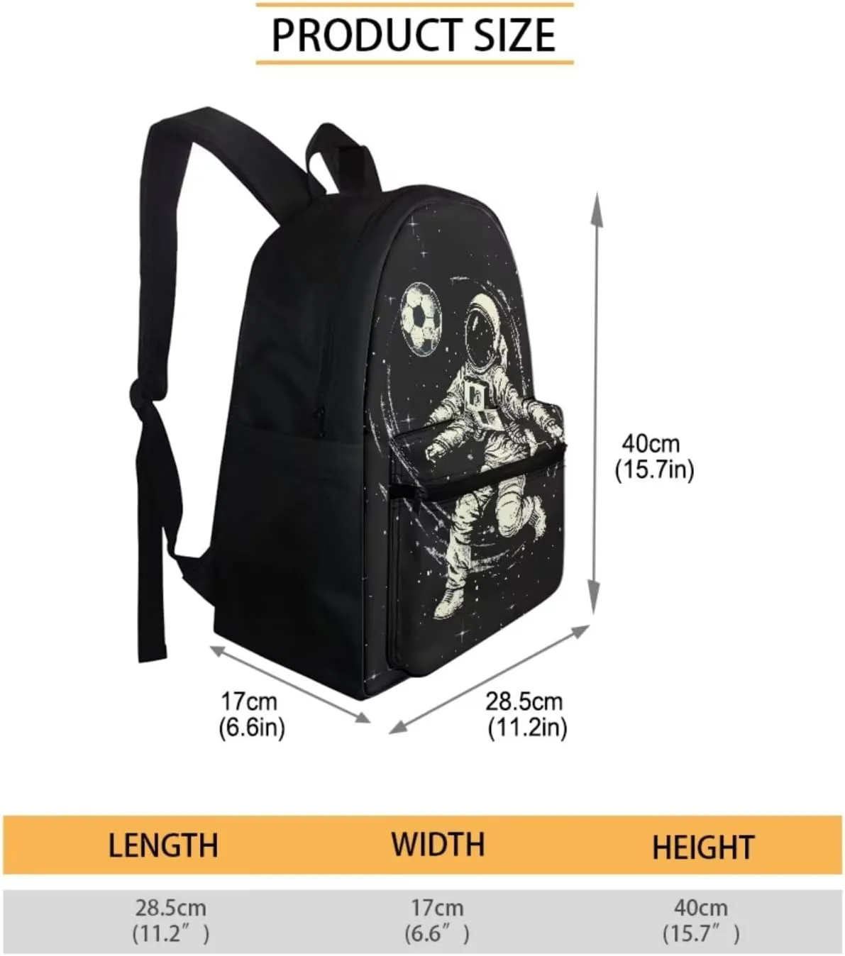 Astronaut Playing Soccer Backpack 4 in 1 Set for Teens Outer Space School Backpack Set with Lunch Bag Pencil Case Water Bottle Holder Trendy Schoolbag for Kindergarten Elementary School