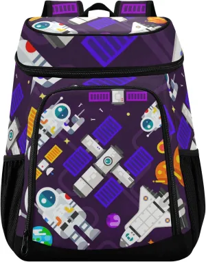 Astronauts and Spacecraft Space Planets Lunch Cooler Backpack 36 Cans Insulated Backpack Large Capacity Travel Picnic Beach Camping Thermal Bag for Men Women