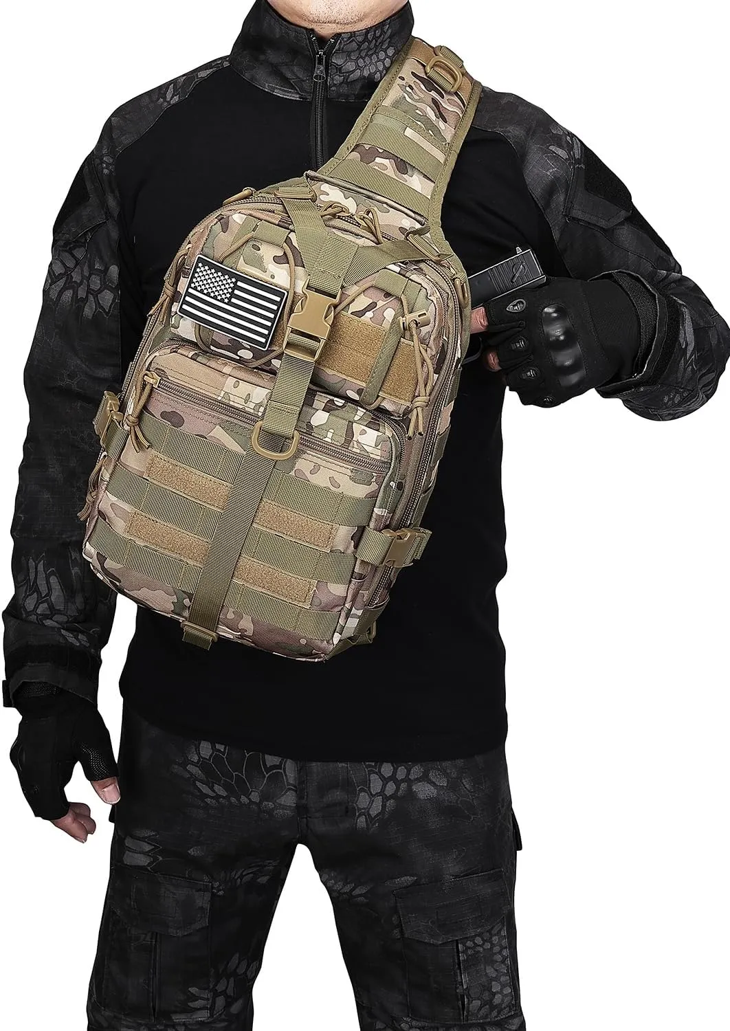 ATBP Tactical Crossbody Sling Backpack Militray Shoulder Holster Bag For Men Chest Pack Hiking Daypack 15L