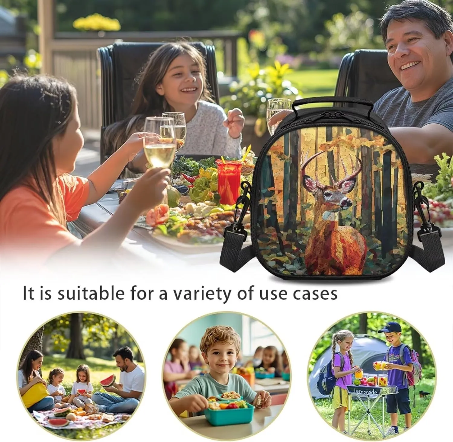 Australian Red Deer Lunchboxes for Boys Food Tote Warmer or Cooler Bag Small Lunch Bags with Adjustable Shoulder Strap Insulated Reusable Travel/Beach/School Lunch Box