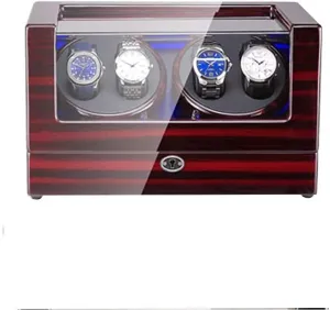 Automatic Watch Winder Box 4 with LED Light in Wood Shell and Leather Piano Paint Exterior Super Quiet Motor Beautiful Home