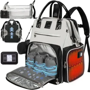 Award-Winning Smart Baby Backpack Diaper Bag with Changing Station – Heated Pockets, Temp Control, Insulated Slots, Water-Resistant Nylon, Organizational Pockets, Baby Essentials Travel Bag, Newborn