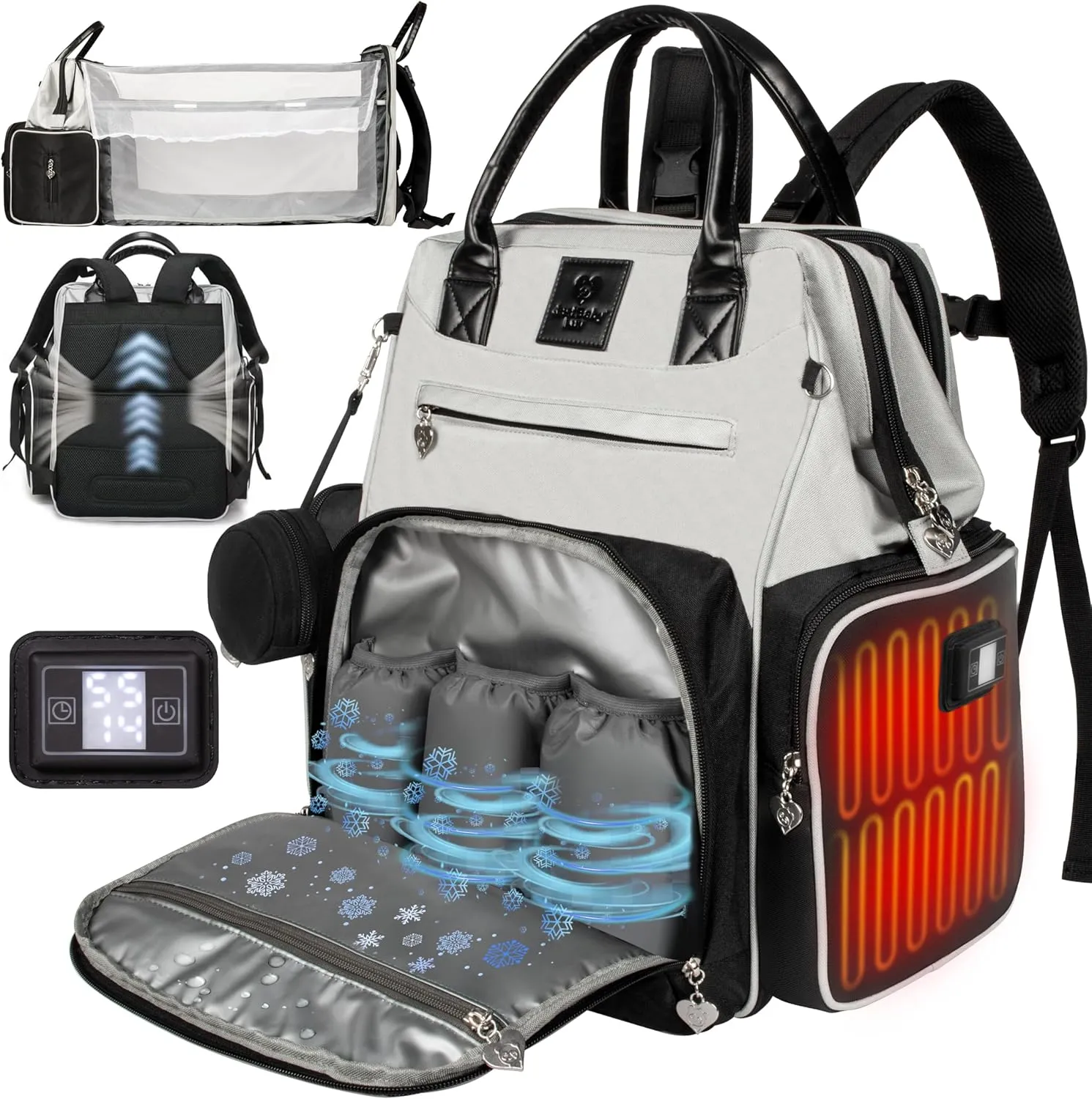 Award-Winning Smart Baby Backpack Diaper Bag with Changing Station – Heated Pockets, Temp Control, Insulated Slots, Water-Resistant Nylon, Organizational Pockets, Baby Essentials Travel Bag, Newborn