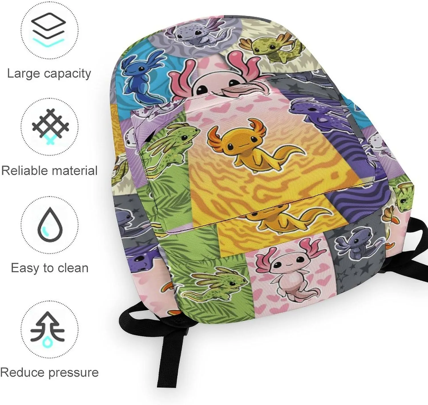 Axolotl Backpack for Boys Girls School Bag 16.5 Inch Cartoon Bookbag