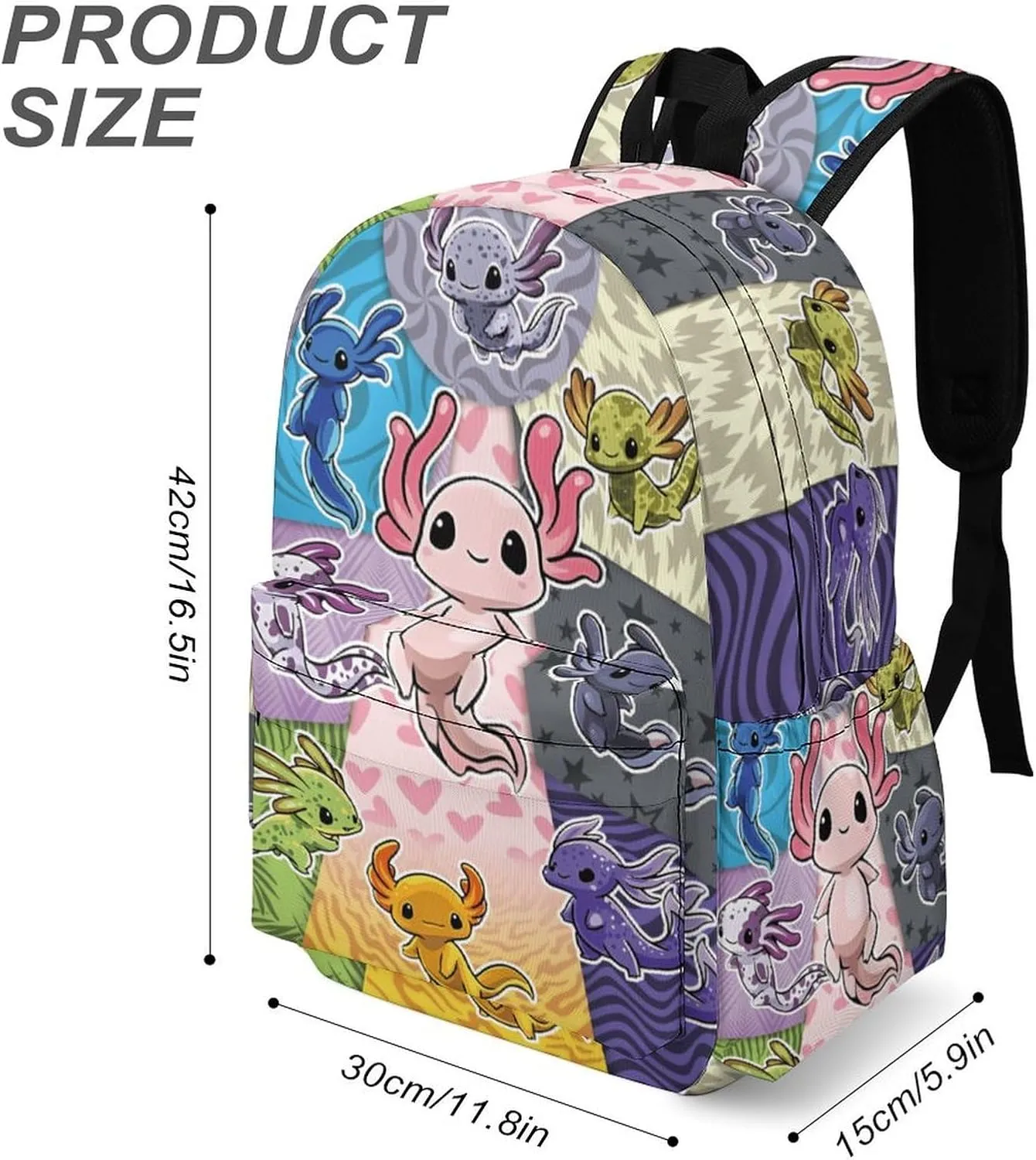 Axolotl Backpack for Boys Girls School Bag 16.5 Inch Cartoon Bookbag
