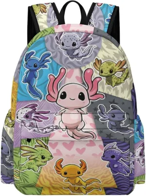 Axolotl Backpack for Boys Girls School Bag 16.5 Inch Cartoon Bookbag