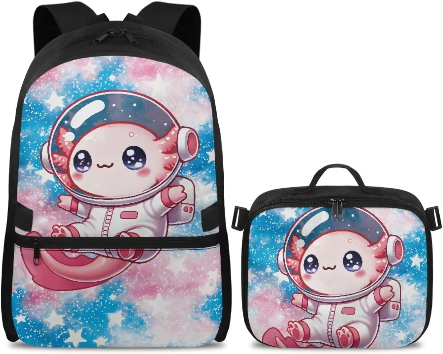 Axolotl Backpack For Girls 2 In 1 Cute School with Lunch Box Set Elementary Bag and for 6-8/10-12 Kids Book Lunchbox Children 3rd Grade Bookbag