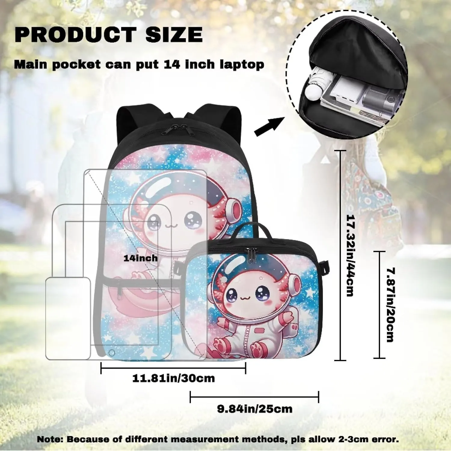 Axolotl Backpack For Girls 2 In 1 Cute School with Lunch Box Set Elementary Bag and for 6-8/10-12 Kids Book Lunchbox Children 3rd Grade Bookbag