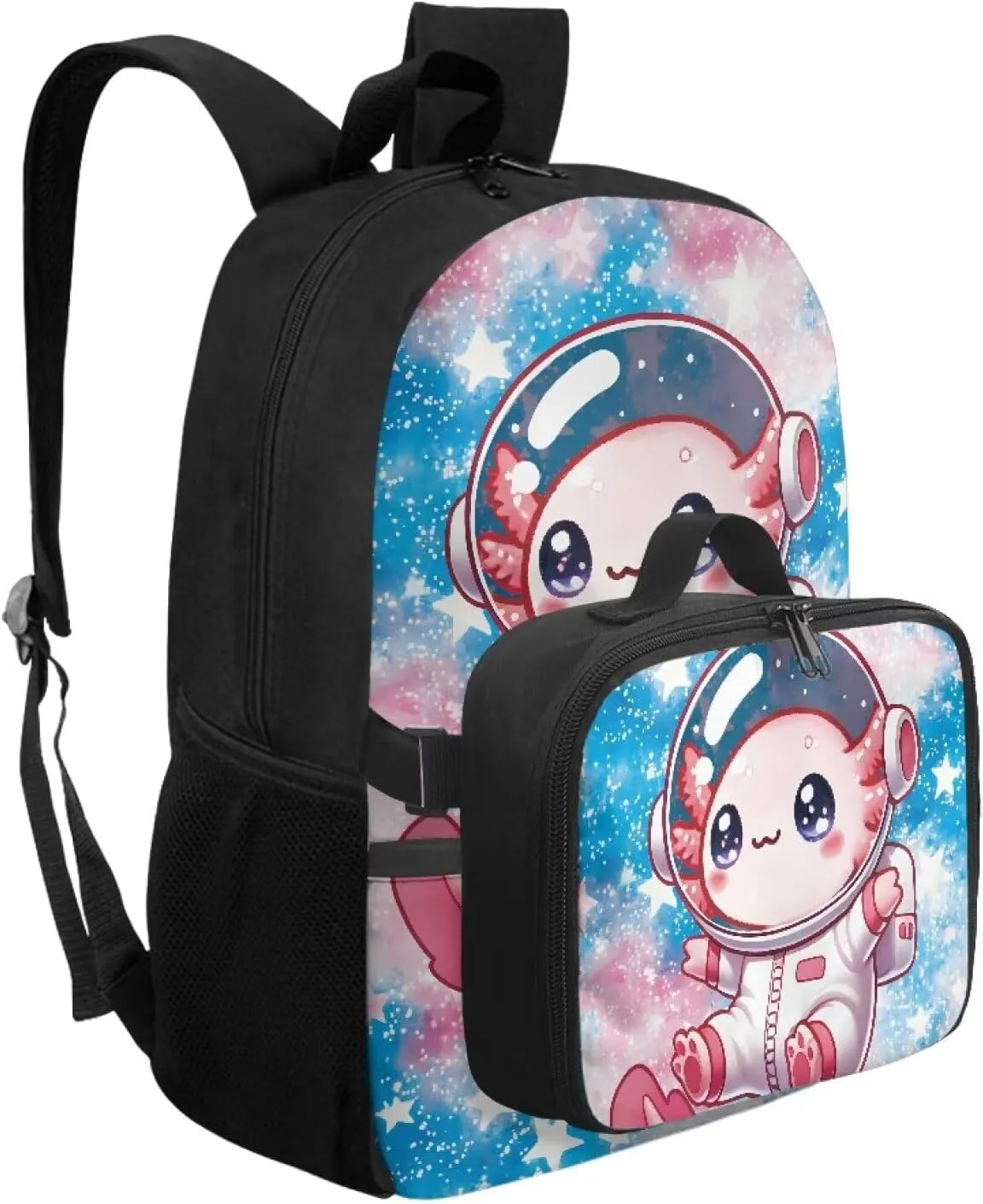Axolotl Backpack For Girls 2 In 1 Cute School with Lunch Box Set Elementary Bag and for 6-8/10-12 Kids Book Lunchbox Children 3rd Grade Bookbag