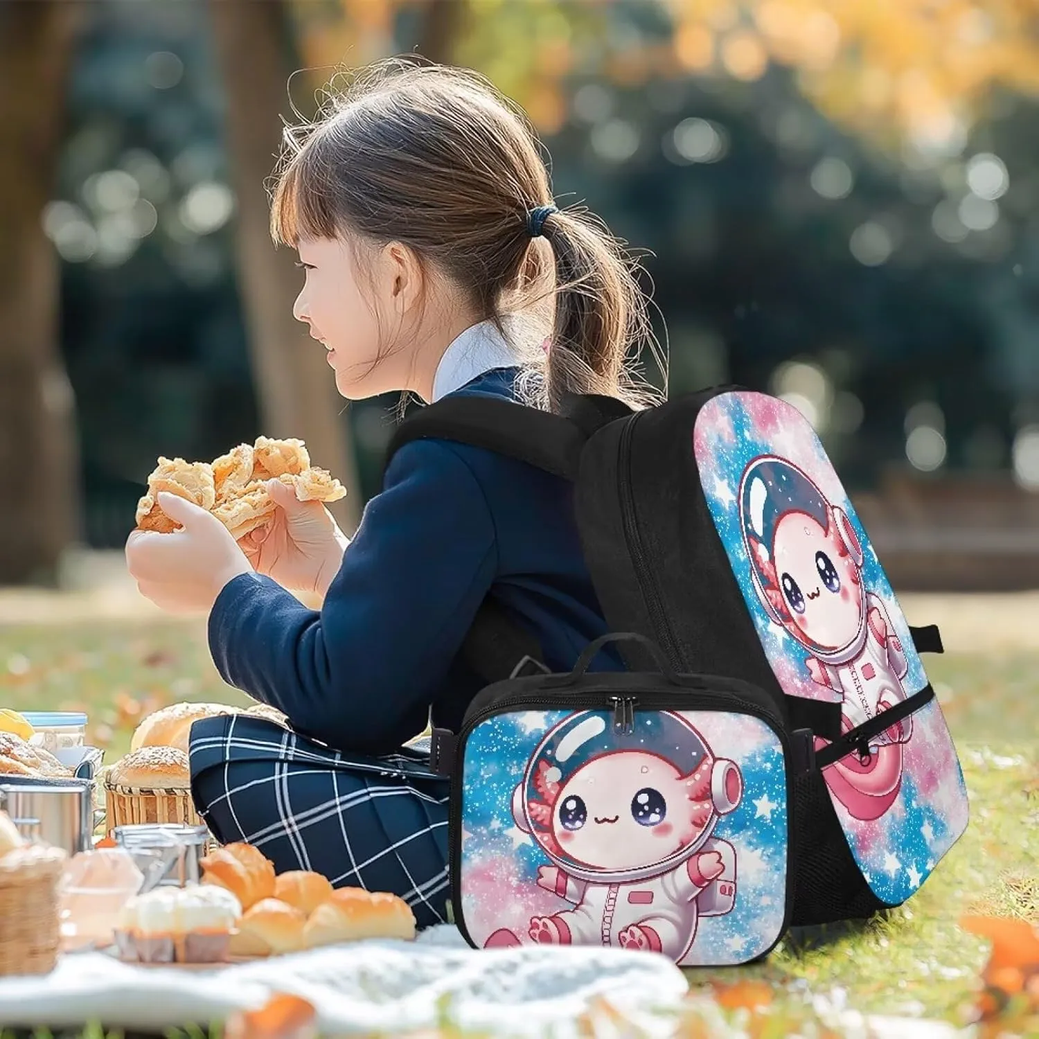 Axolotl Backpack For Girls 2 In 1 Cute School with Lunch Box Set Elementary Bag and for 6-8/10-12 Kids Book Lunchbox Children 3rd Grade Bookbag