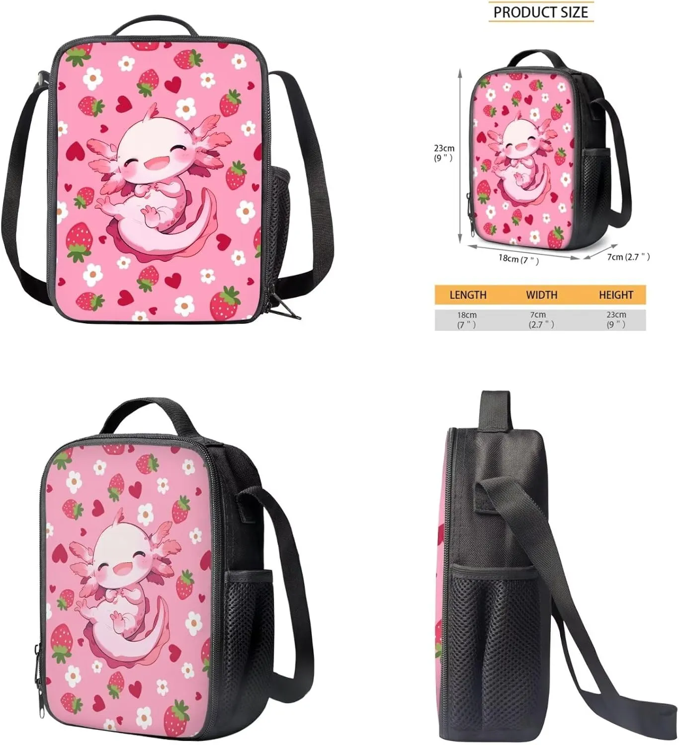 Axolotl Backpack for School Girls Preschool 8 Year Old Cool Bookbags with Lunch Bag and Soft Pencil Case Lightweight Novelty Back to School Accessories for Childrens