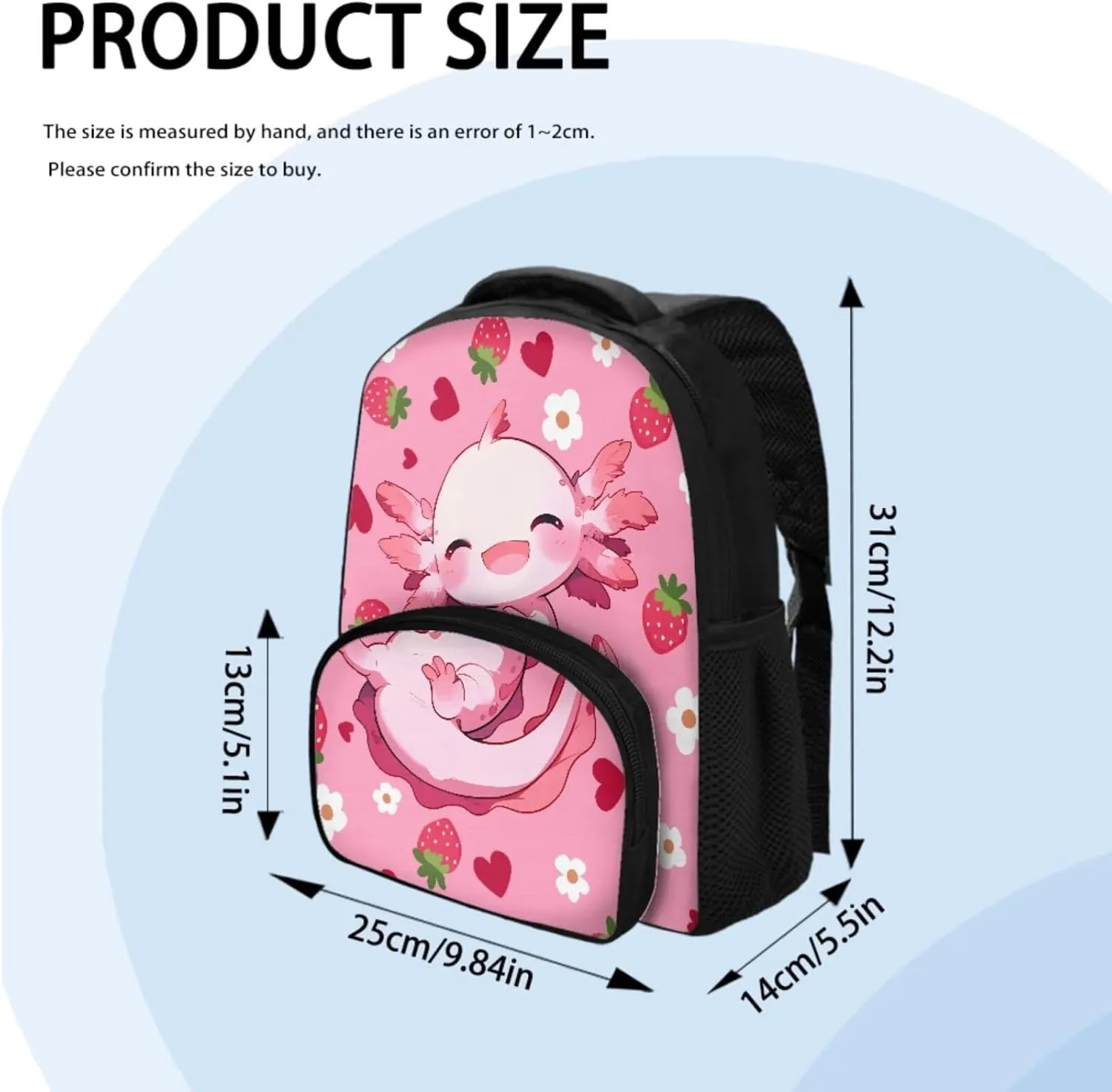 Axolotl Backpack for School Girls Preschool 8 Year Old Cool Bookbags with Lunch Bag and Soft Pencil Case Lightweight Novelty Back to School Accessories for Childrens