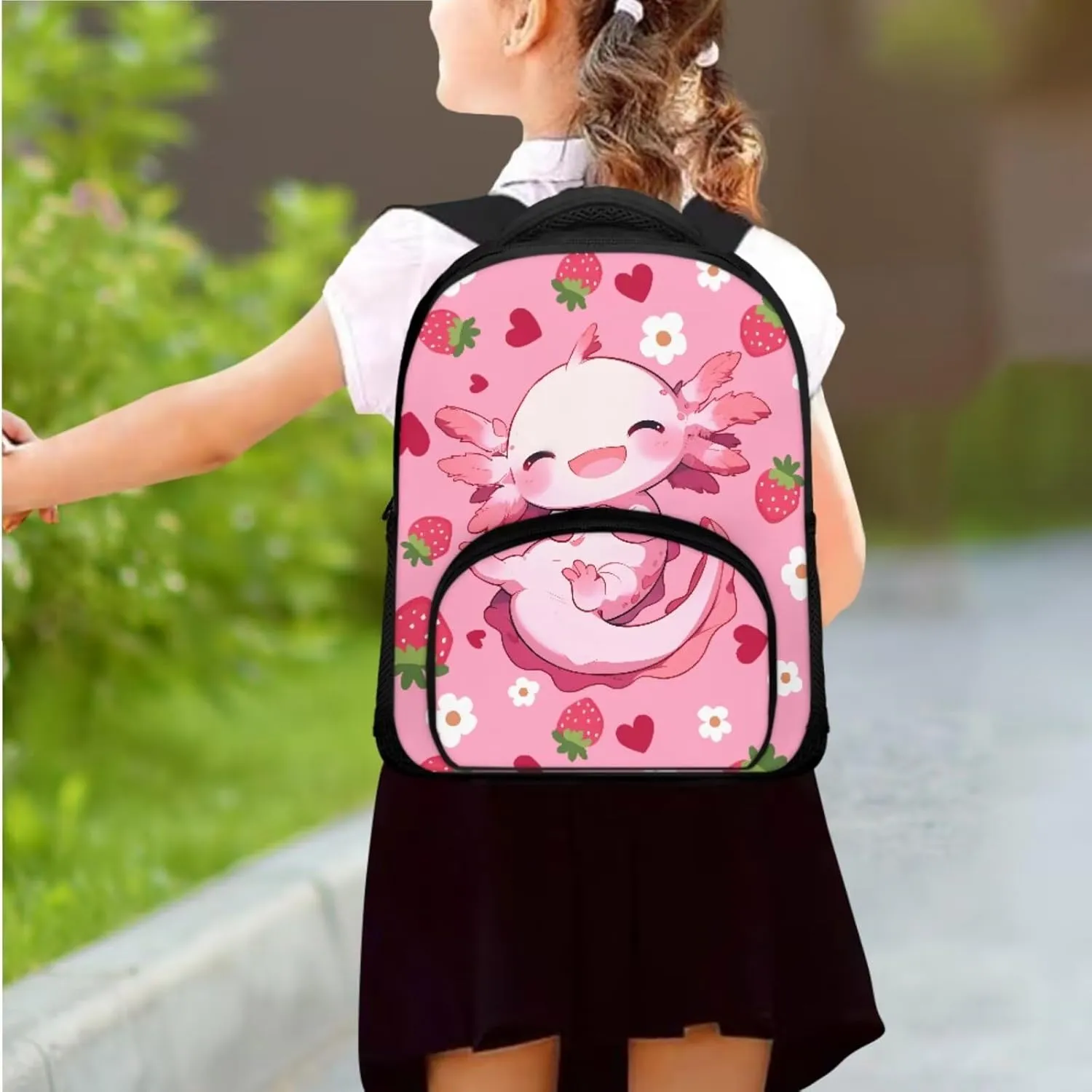 Axolotl Backpack for School Girls Preschool 8 Year Old Cool Bookbags with Lunch Bag and Soft Pencil Case Lightweight Novelty Back to School Accessories for Childrens