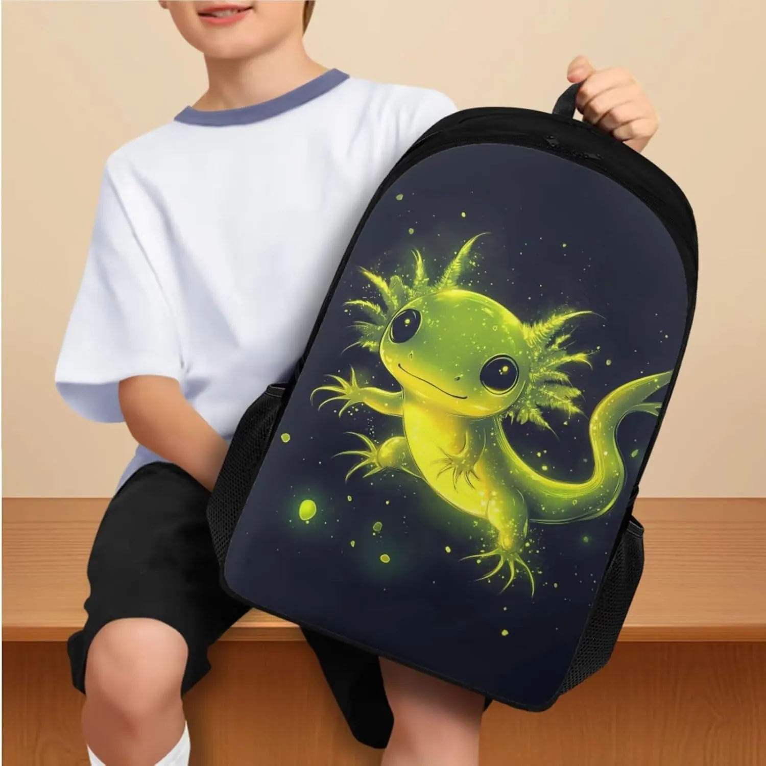 Axolotl Bookbags for 5th Grade Girls Cute Backpack with Lunch Bag Pencil Case and Bookmark Lightweight School Bags for Elementary or Middle School Students Back to School Gifts