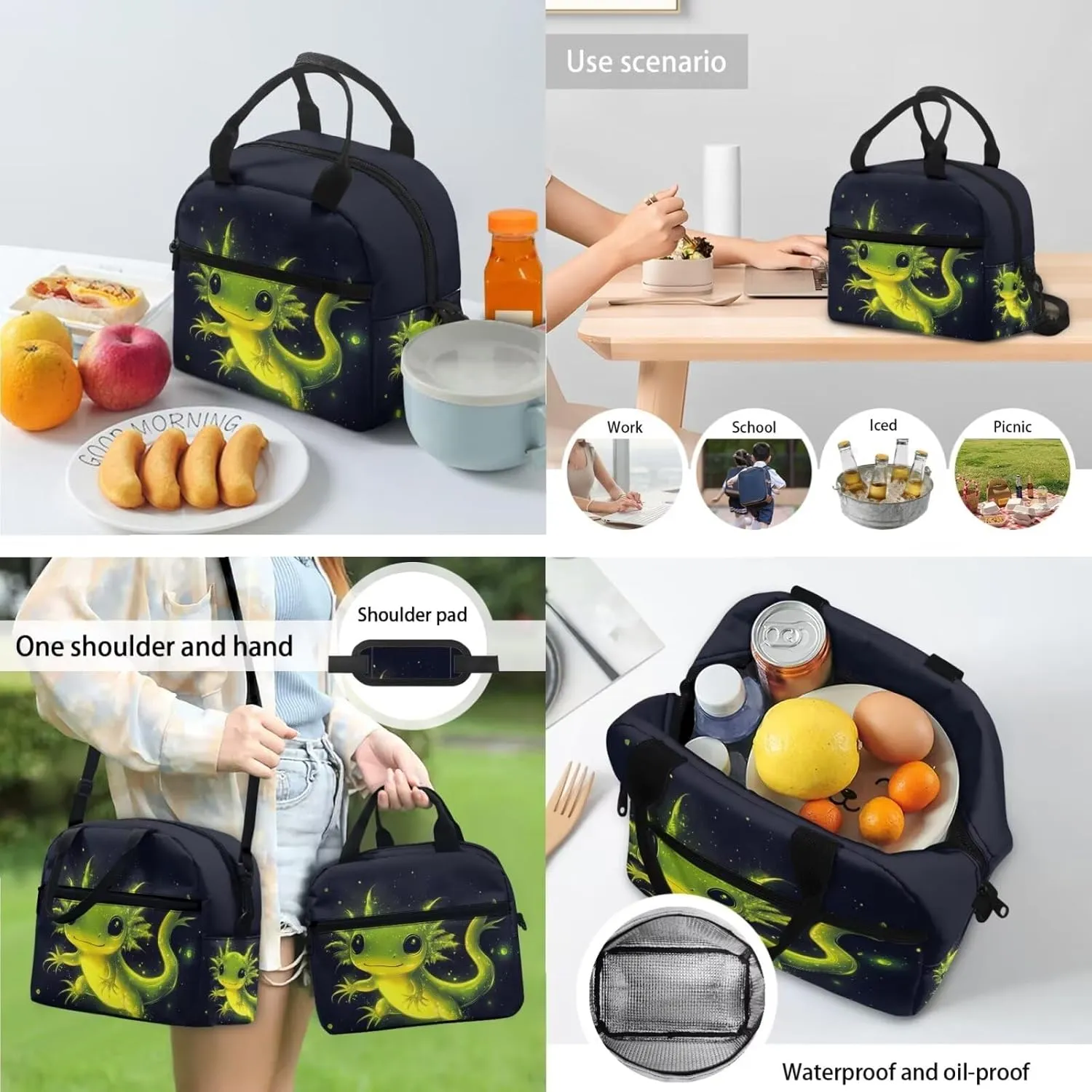 Axolotl Bookbags for 5th Grade Girls Cute Backpack with Lunch Bag Pencil Case and Bookmark Lightweight School Bags for Elementary or Middle School Students Back to School Gifts