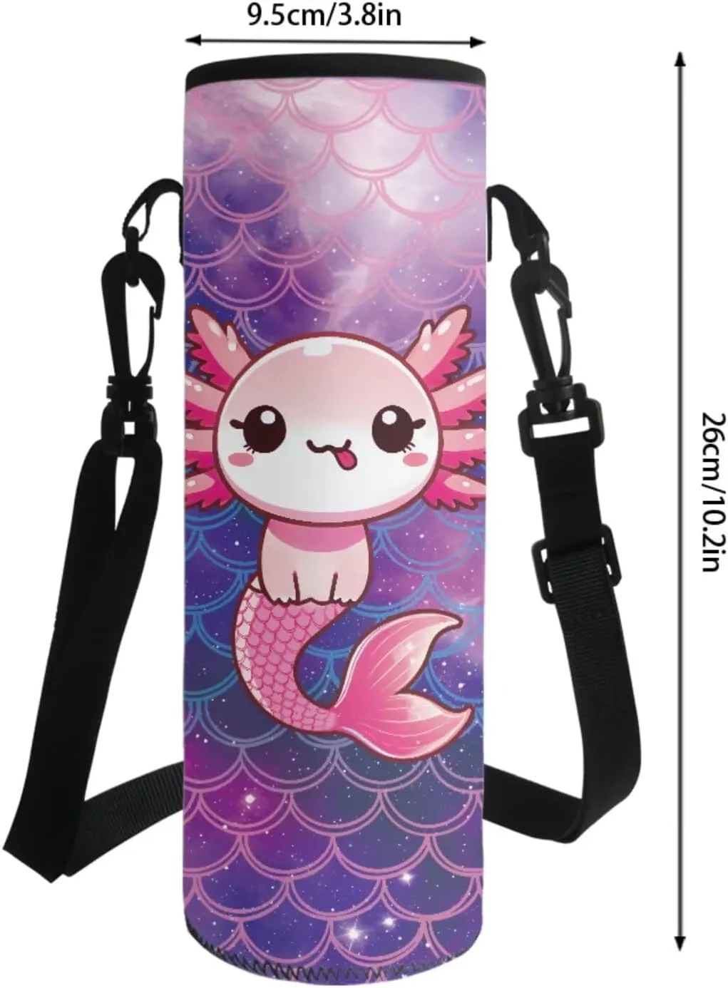 Axolotl Mermaid Scale Pattern 17 Inch School Backpack for Kids 4Pcs Set Includes Insulated Lunch Bag, Pencil Case, Water Bottle Holder Durable Bookbag Set for Students