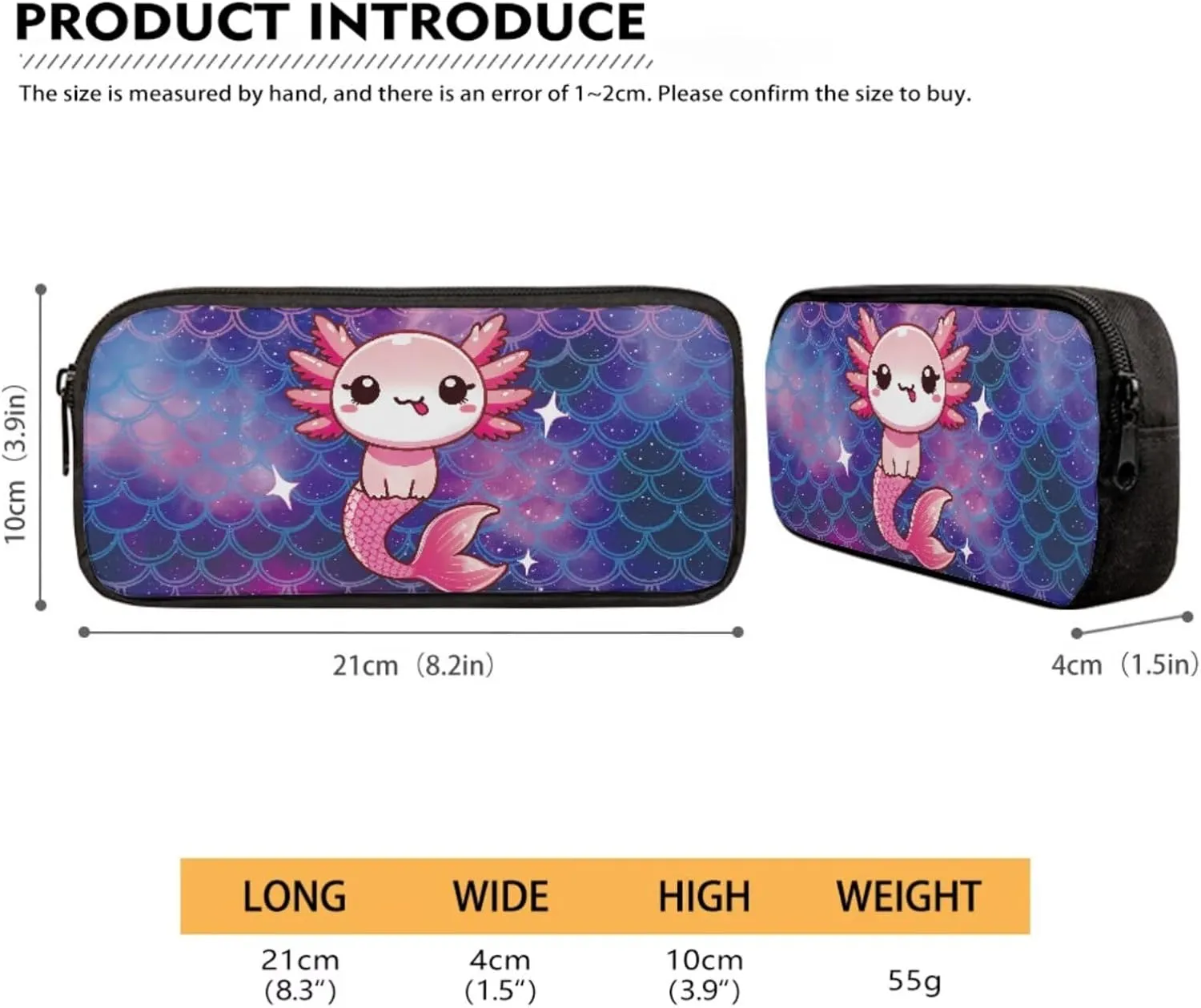 Axolotl Mermaid Scale Pattern 17 Inch School Backpack for Kids 4Pcs Set Includes Insulated Lunch Bag, Pencil Case, Water Bottle Holder Durable Bookbag Set for Students