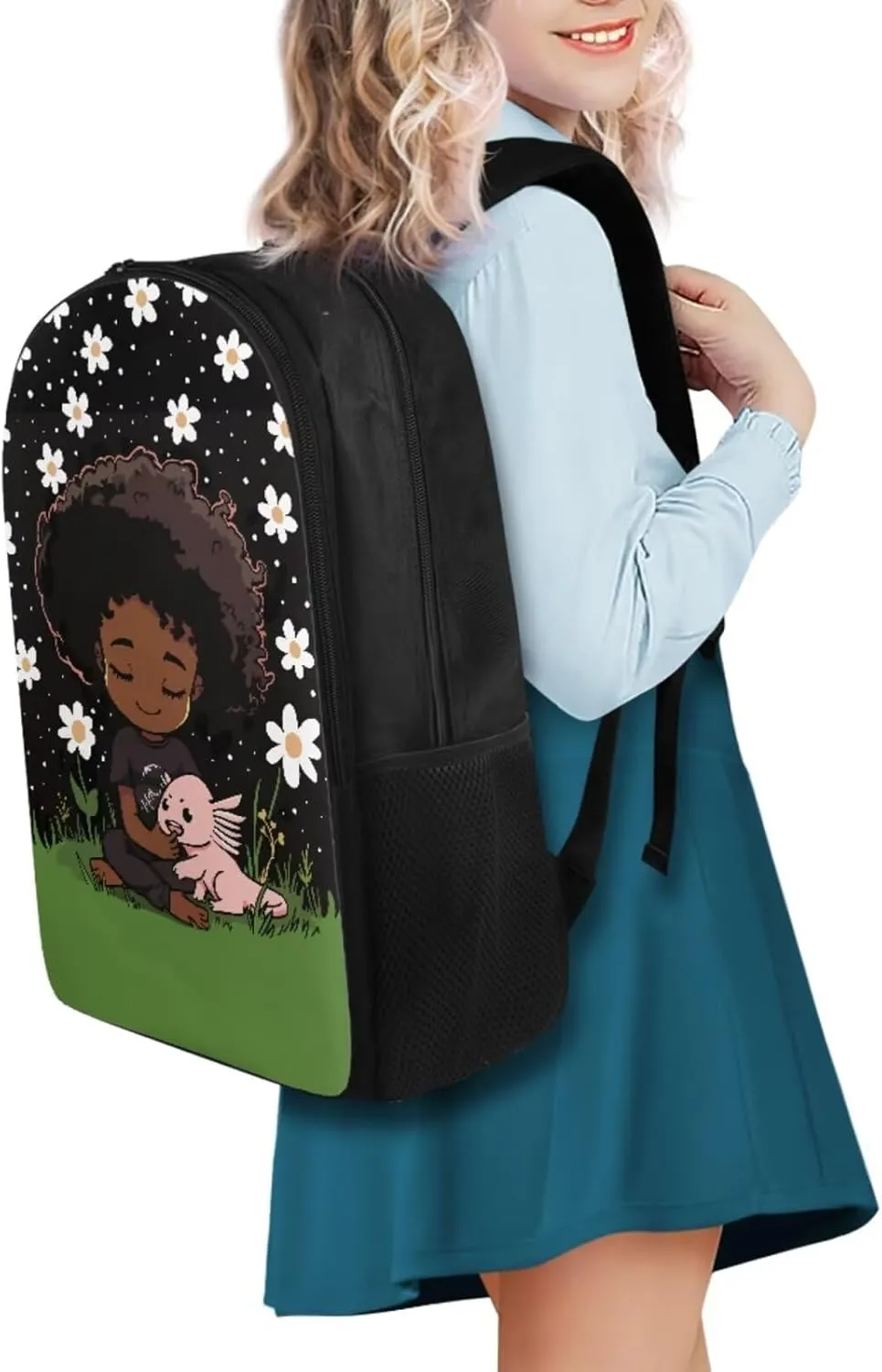 Axolots Print 3Pc Backpack Set for Girls Multi-Functional Adjustable Straps Crossbody School Bag Grease Proofing Recycle Food Bag for Travel Work Office Climbing School