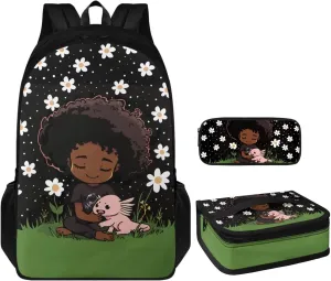 Axolots Print 3Pc Backpack Set for Girls Multi-Functional Adjustable Straps Crossbody School Bag Grease Proofing Recycle Food Bag for Travel Work Office Climbing School