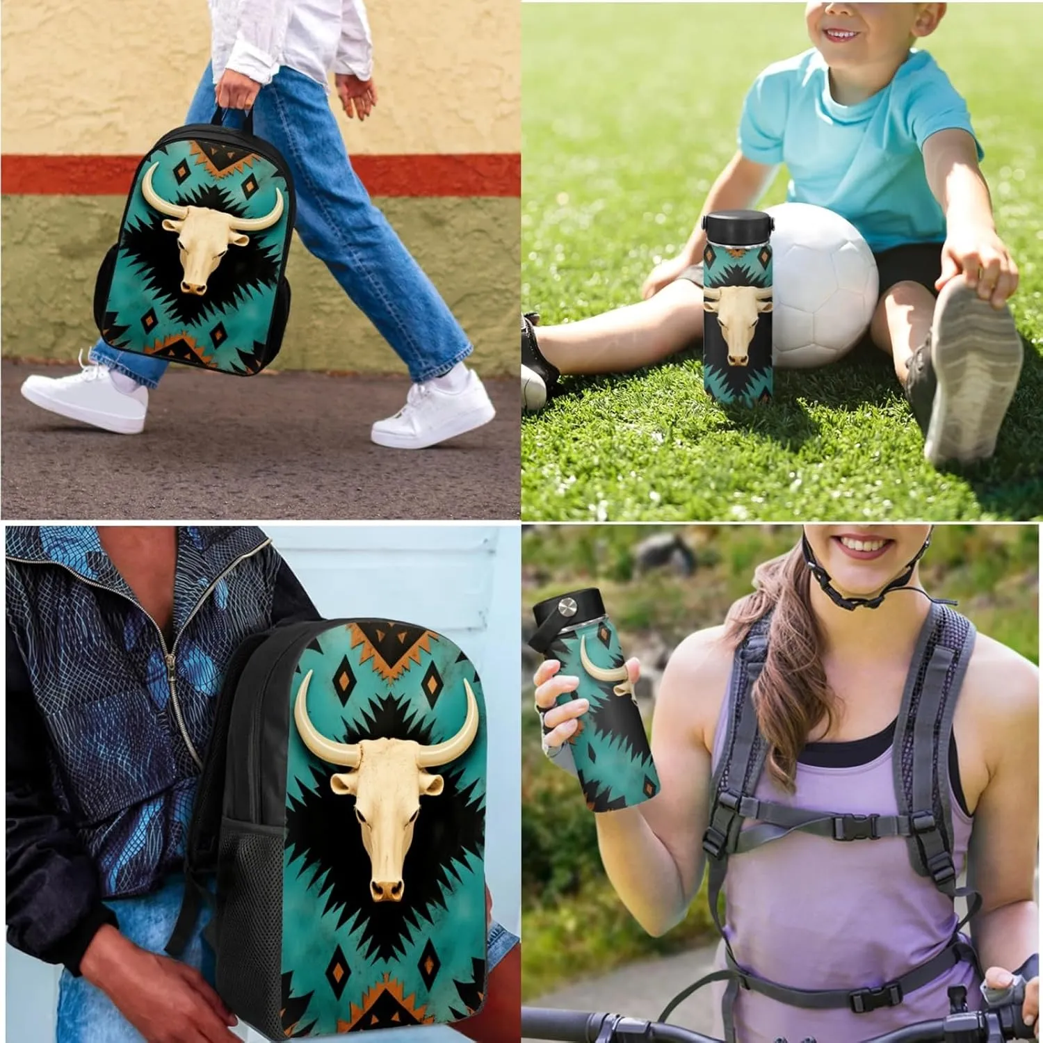 Aztec Kids 3 in 1 Backpack Set for Boys Sheepshead School Bag for 3-10 Years Children Lightweight Bookbag with Lunch Box Insulated Water Bottle for Back to Shcool Gifts