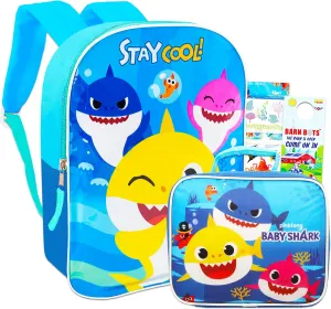 Baby Shark Travel Backpack With Lunch Bag for Boys Girls - School Supplies Bundle With Reward Stickers and More