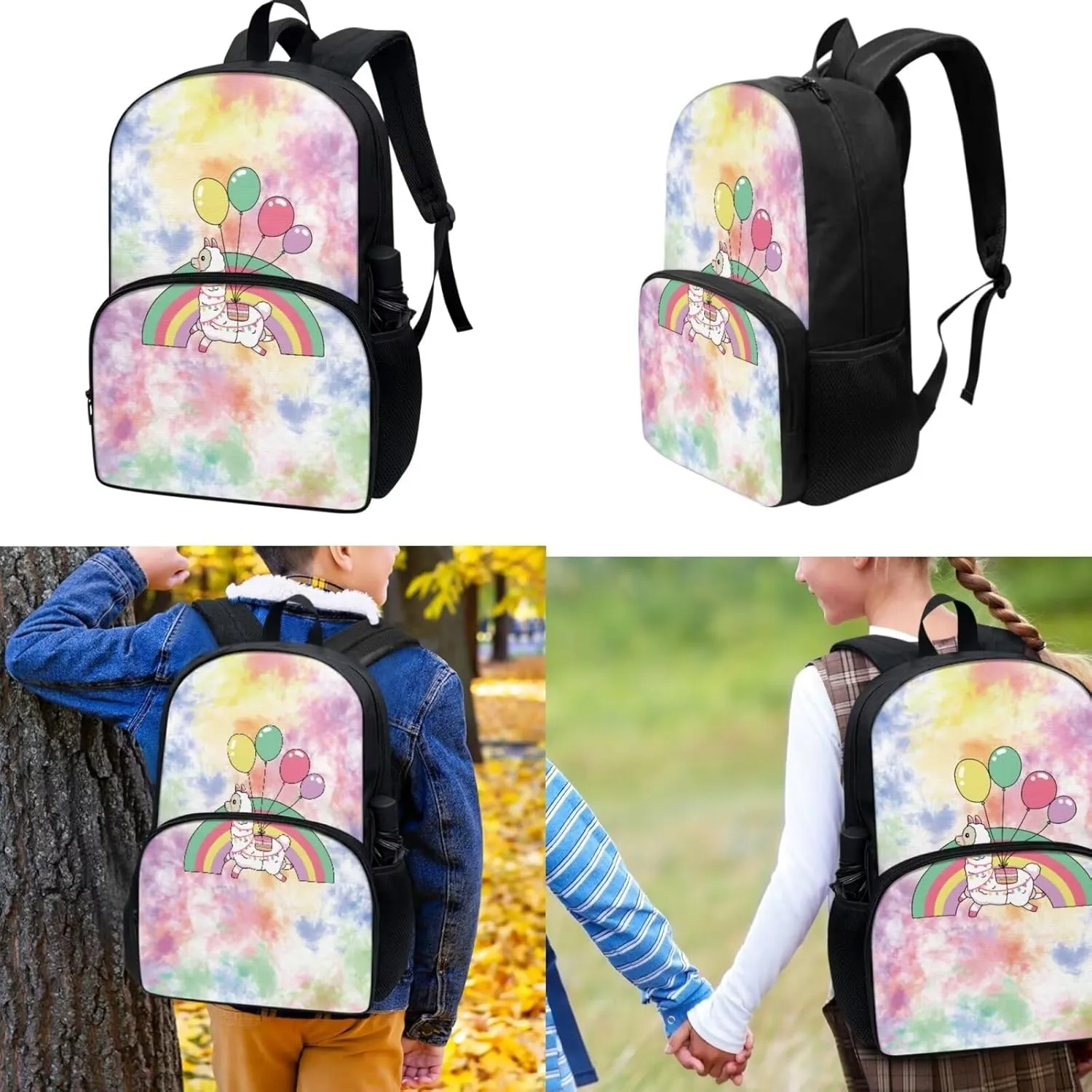 Backpack Alpaca Balloon Children School Book Bags for Kids, Multipurpose with Pen Bag Lunch Box, 3 In 1 School Supplies, Kids Backpack