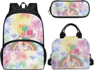 Backpack Alpaca Balloon Children School Book Bags for Kids, Multipurpose with Pen Bag Lunch Box, 3 In 1 School Supplies, Kids Backpack