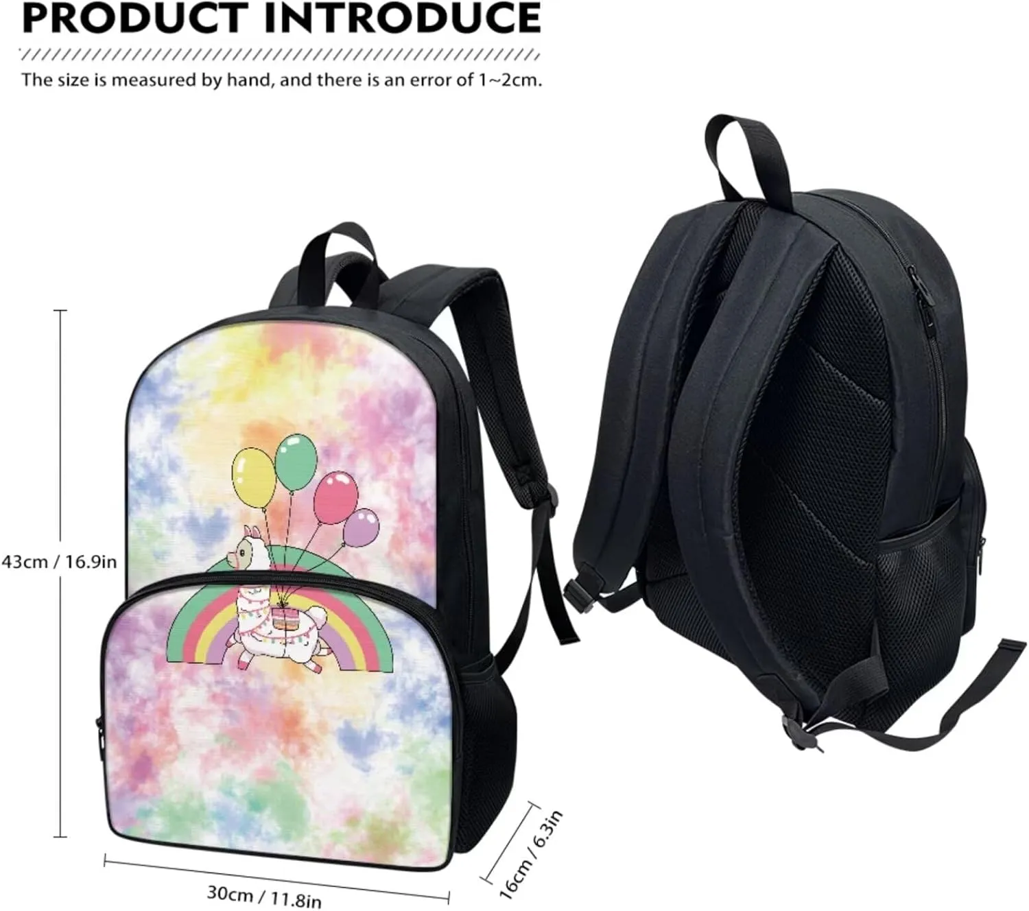 Backpack Alpaca Balloon Children School Book Bags for Kids, Multipurpose with Pen Bag Lunch Box, 3 In 1 School Supplies, Kids Backpack