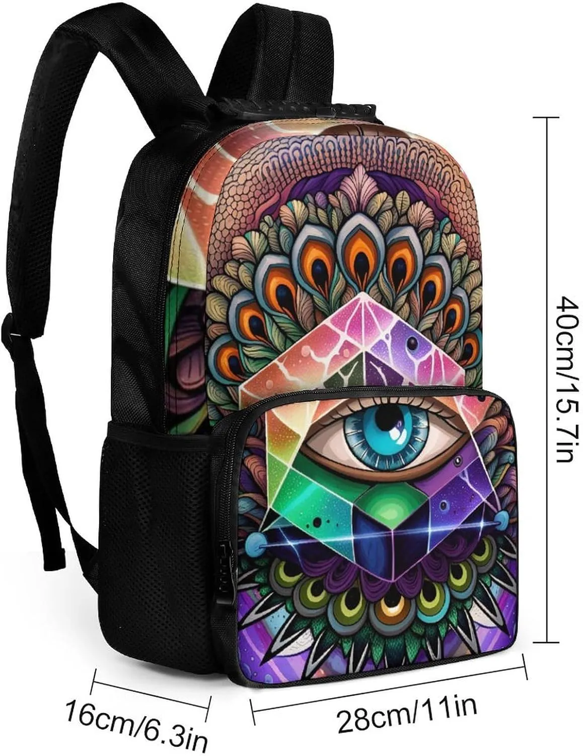 Backpack Anti-Theft Multipurpose Large Capacity Carry On Bag - Colorful Trippy Acid Eye Art Camping Outdoor Backpack With Side Pockets