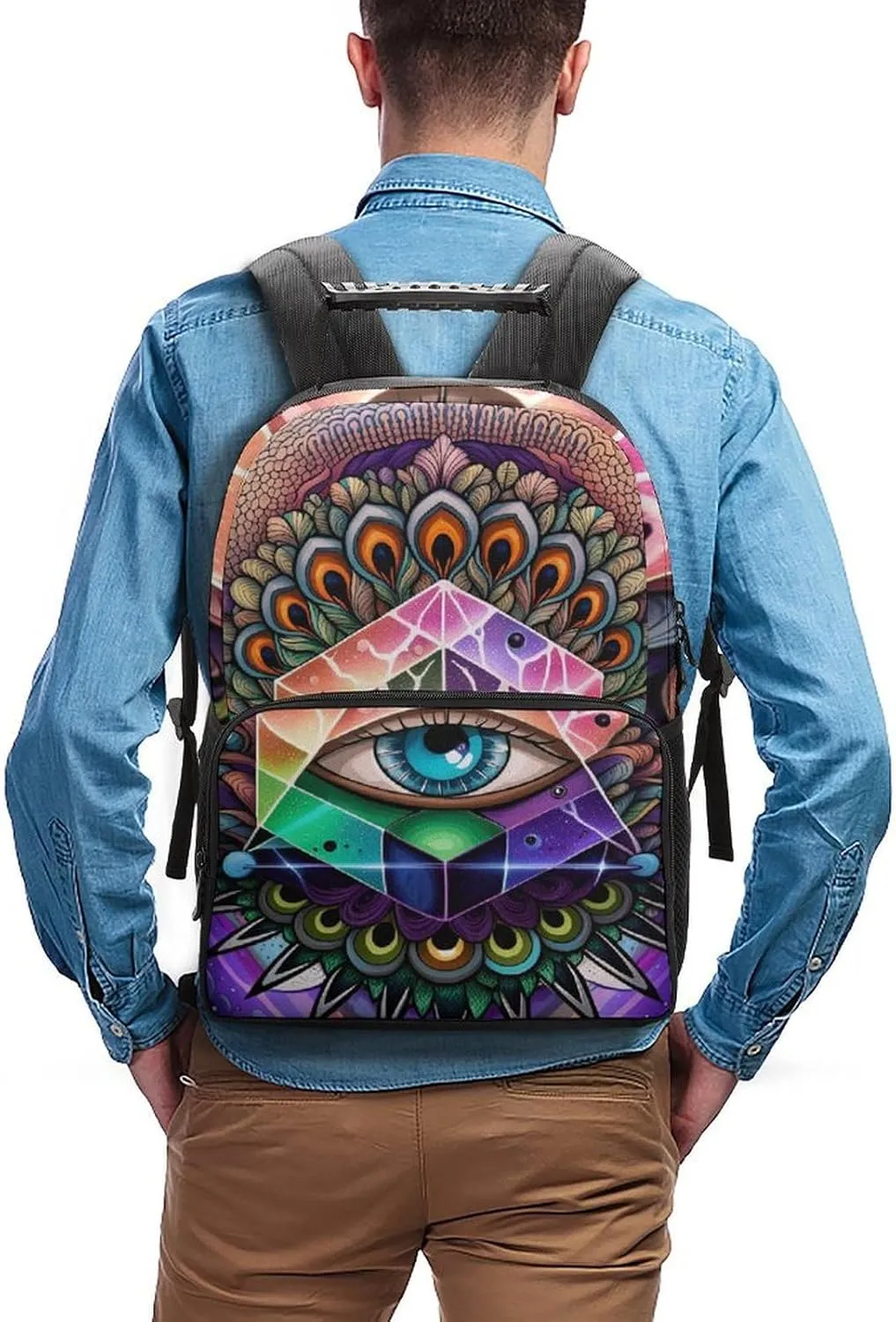 Backpack Anti-Theft Multipurpose Large Capacity Carry On Bag - Colorful Trippy Acid Eye Art Camping Outdoor Backpack With Side Pockets