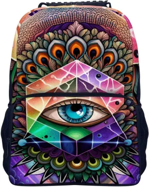 Backpack Anti-Theft Multipurpose Large Capacity Carry On Bag - Colorful Trippy Acid Eye Art Camping Outdoor Backpack With Side Pockets
