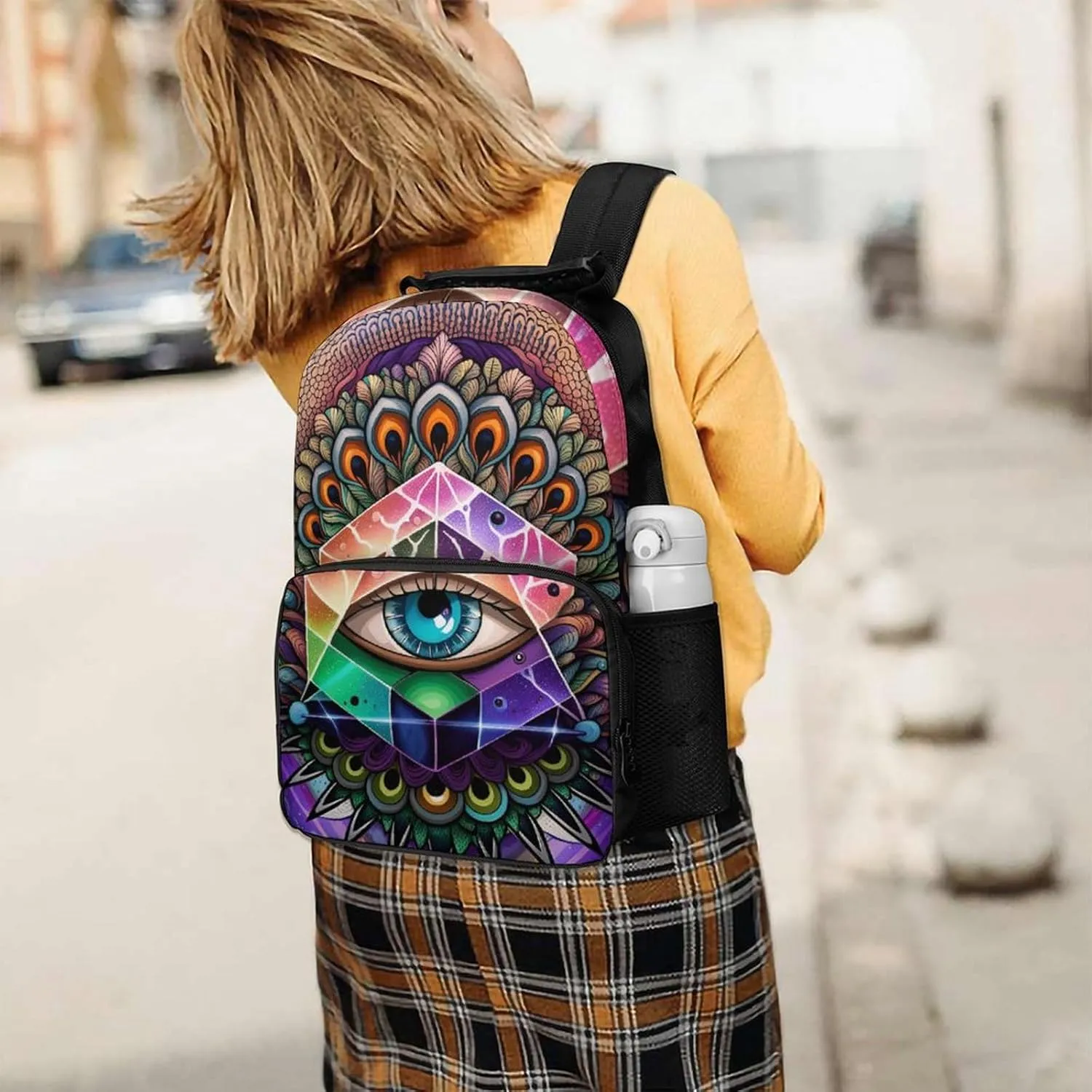 Backpack Anti-Theft Multipurpose Large Capacity Carry On Bag - Colorful Trippy Acid Eye Art Camping Outdoor Backpack With Side Pockets