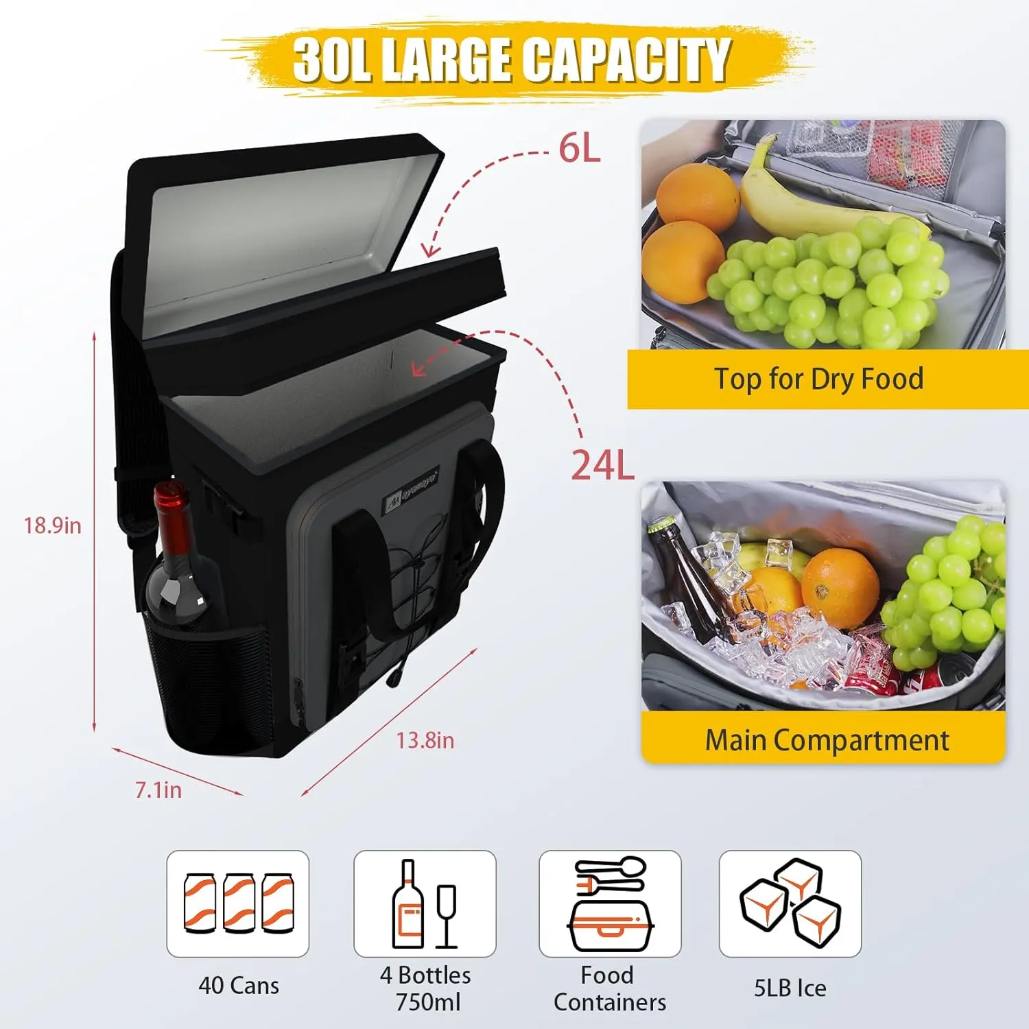 Backpack Cooler - AYAMAYA Upgrade Leakproof Cooler Backpack with Padded Top Handle, 40 Cans Large Waterproof Insulated Camping Coolers for Beach, Fishing, Picnic, Travel, BBQ
