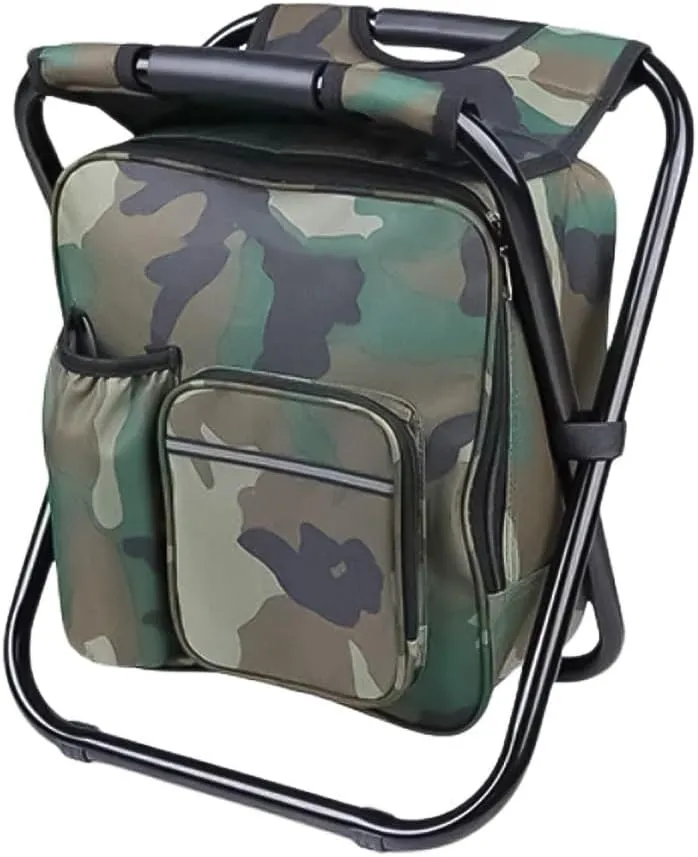 Backpack Cooler Chair Fishing Chairs Folding Camping Stool with 18l Integrated Cooler Bag, Portable Backpack Stool Beach Chair Stools, Lightweight Foldable Foot Rest 275 Lbs Max Load(Multi-colored)