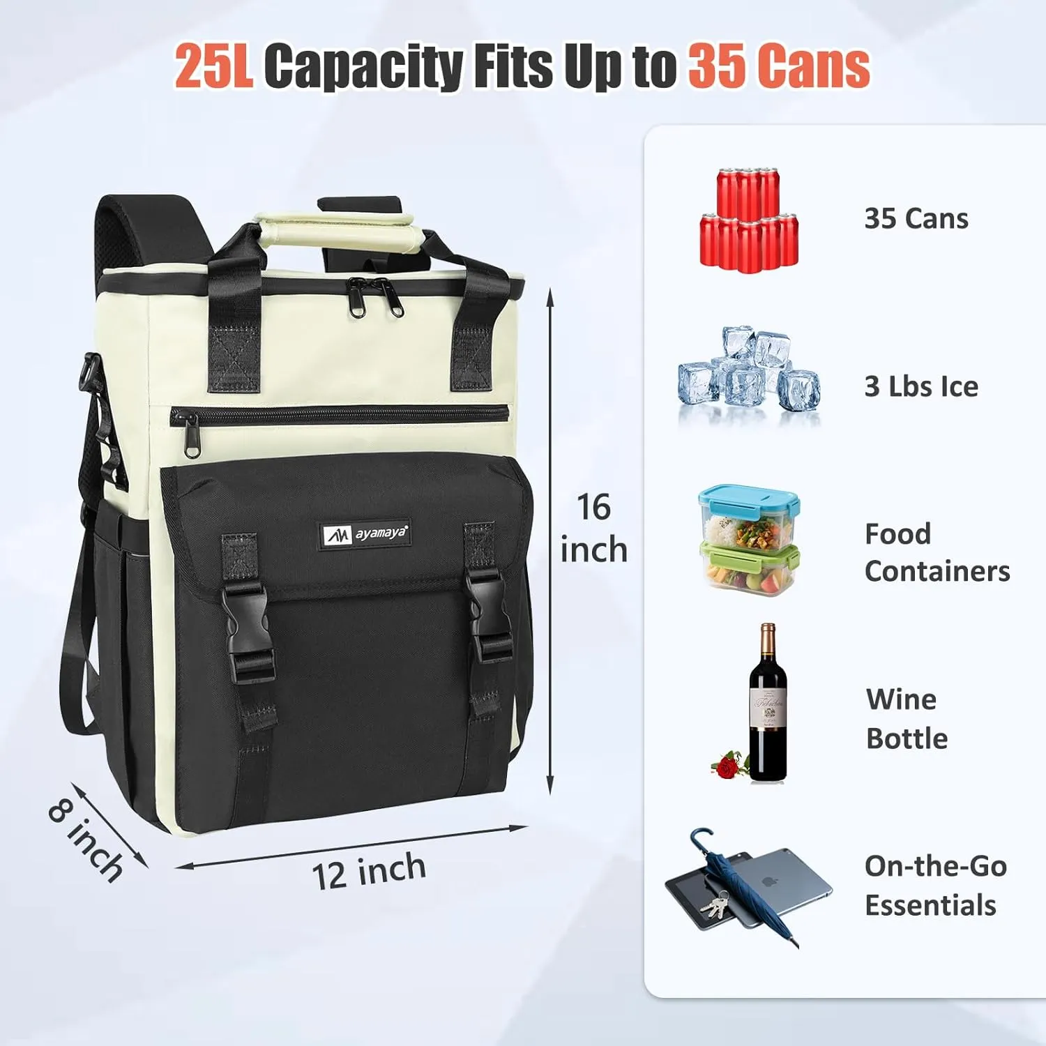 Backpack Cooler for Women, AYAMAYA Stylish 35 Cans Leakproof Soft Cooler Backpack, Waterproof Insulated Lunchbox Shoulder Bag Keeps Cold for Up to 18 Hours for Camping, Beach, Work, Picnic, Travel