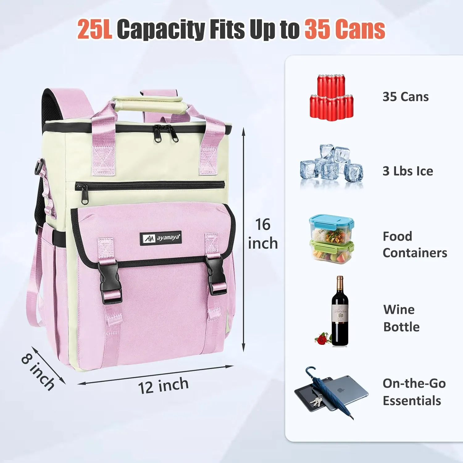 Backpack Cooler for Women, AYAMAYA Stylish 35 Cans Leakproof Soft Cooler Backpack, Waterproof Insulated Lunchbox Shoulder Bag Keeps Cold for Up to 18 Hours for Camping, Beach, Work, Picnic, Travel