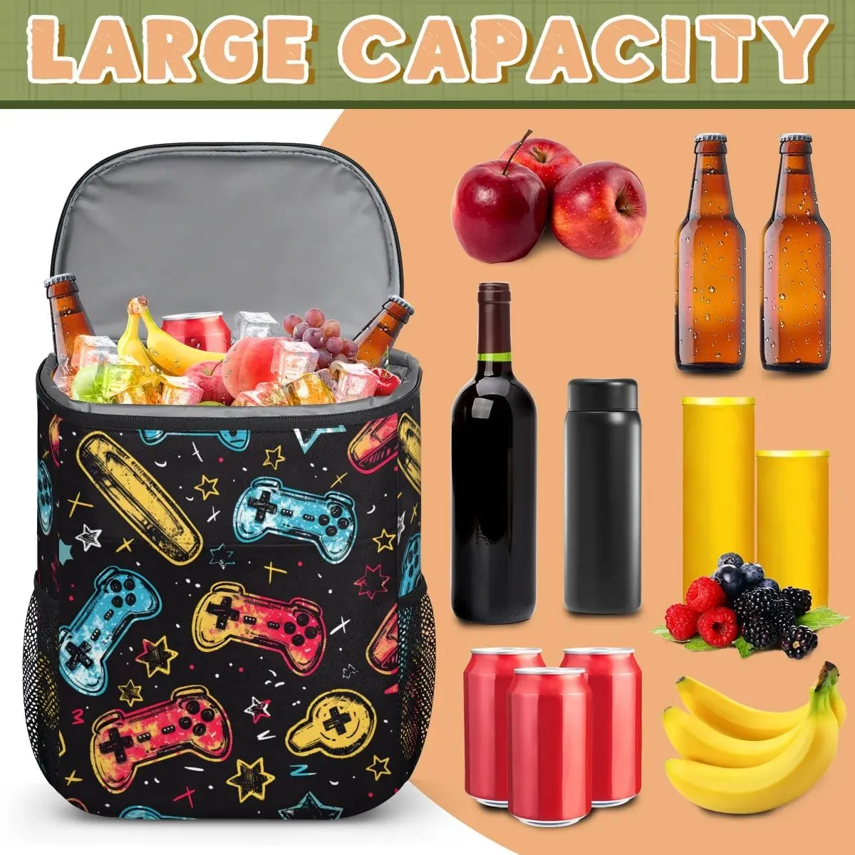 Backpack Cooler Games Theme Cooler Backpack Insulated Leak Proof Soft Cooler Bag for Men Women Lunch Backpack for Camping Picnic Hiking Beach Travel