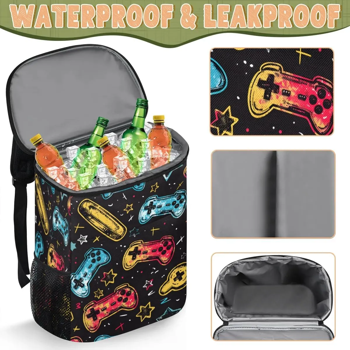 Backpack Cooler Games Theme Cooler Backpack Insulated Leak Proof Soft Cooler Bag for Men Women Lunch Backpack for Camping Picnic Hiking Beach Travel