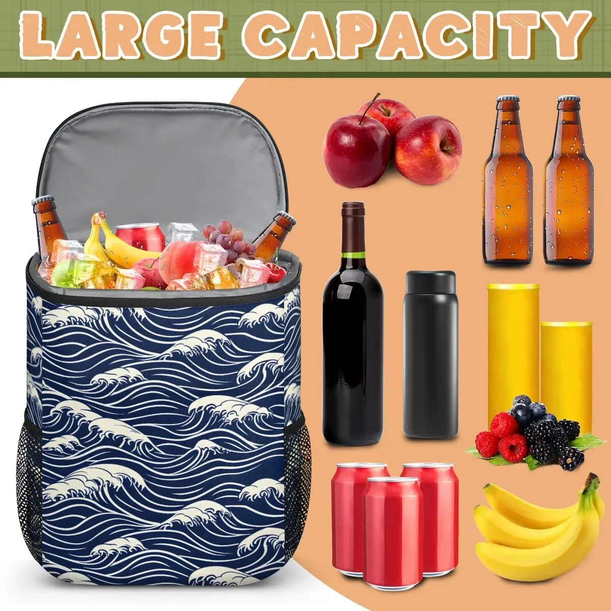 Backpack Cooler Seawater Print Cooler Backpack Insulated Leak Proof Soft Cooler Bag for Men Women Lunch Backpack for Camping Picnic Hiking Beach Travel
