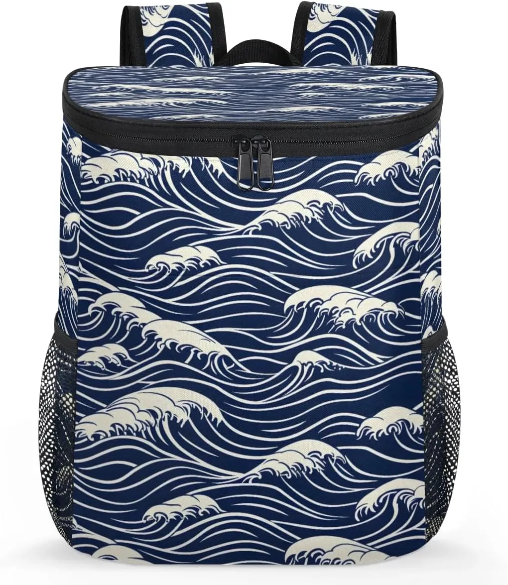 Backpack Cooler Seawater Print Cooler Backpack Insulated Leak Proof Soft Cooler Bag for Men Women Lunch Backpack for Camping Picnic Hiking Beach Travel