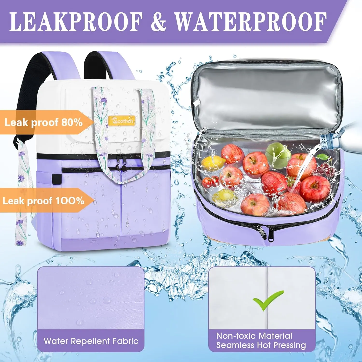 Backpack Cooler with Double Decker & 12 Ice Packs- Keeps 36 Cans Cold for Up to 24 Hours- Waterproof & Leak Proof Insulated Cooler Backpack- Stylish Cooler Bookbag for Women Travel Work Beach