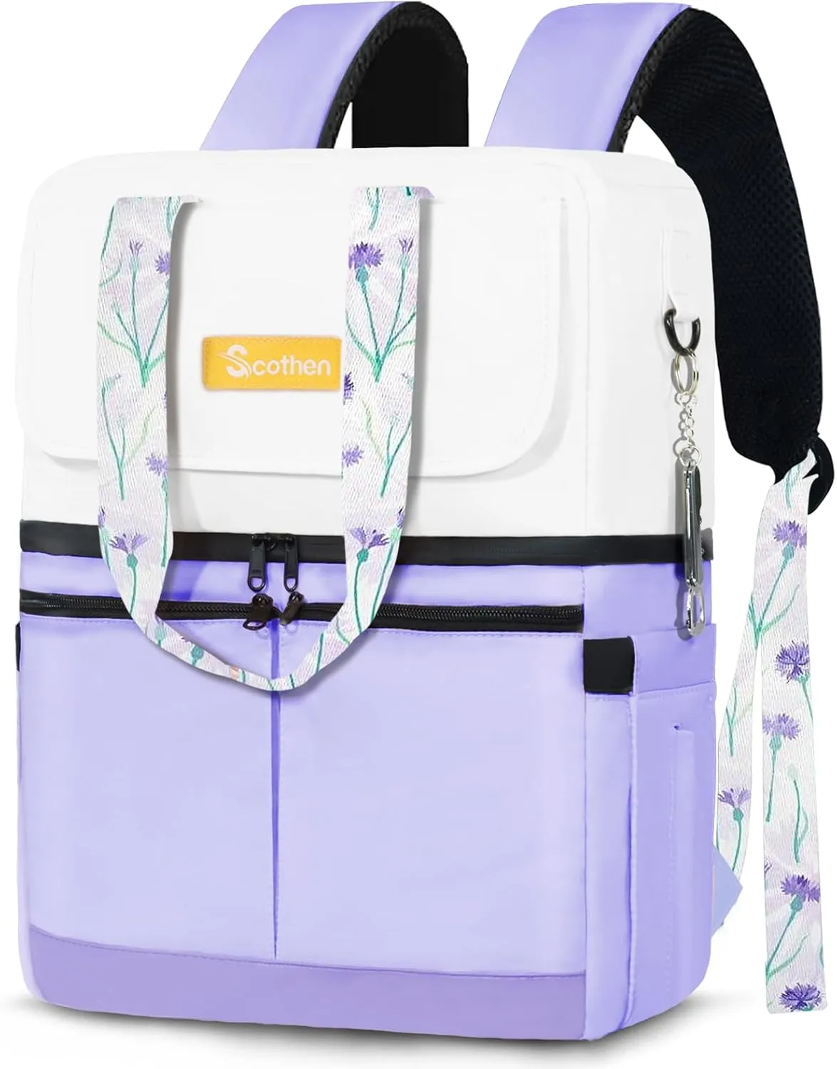 Backpack Cooler with Double Decker & 12 Ice Packs- Keeps 36 Cans Cold for Up to 24 Hours- Waterproof & Leak Proof Insulated Cooler Backpack- Stylish Cooler Bookbag for Women Travel Work Beach