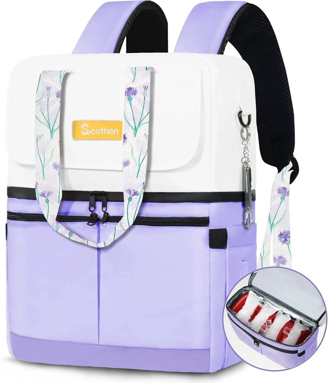 Backpack Cooler with Double Decker & 12 Ice Packs- Keeps 36 Cans Cold for Up to 24 Hours- Waterproof & Leak Proof Insulated Cooler Backpack- Stylish Cooler Bookbag for Women Travel Work Beach