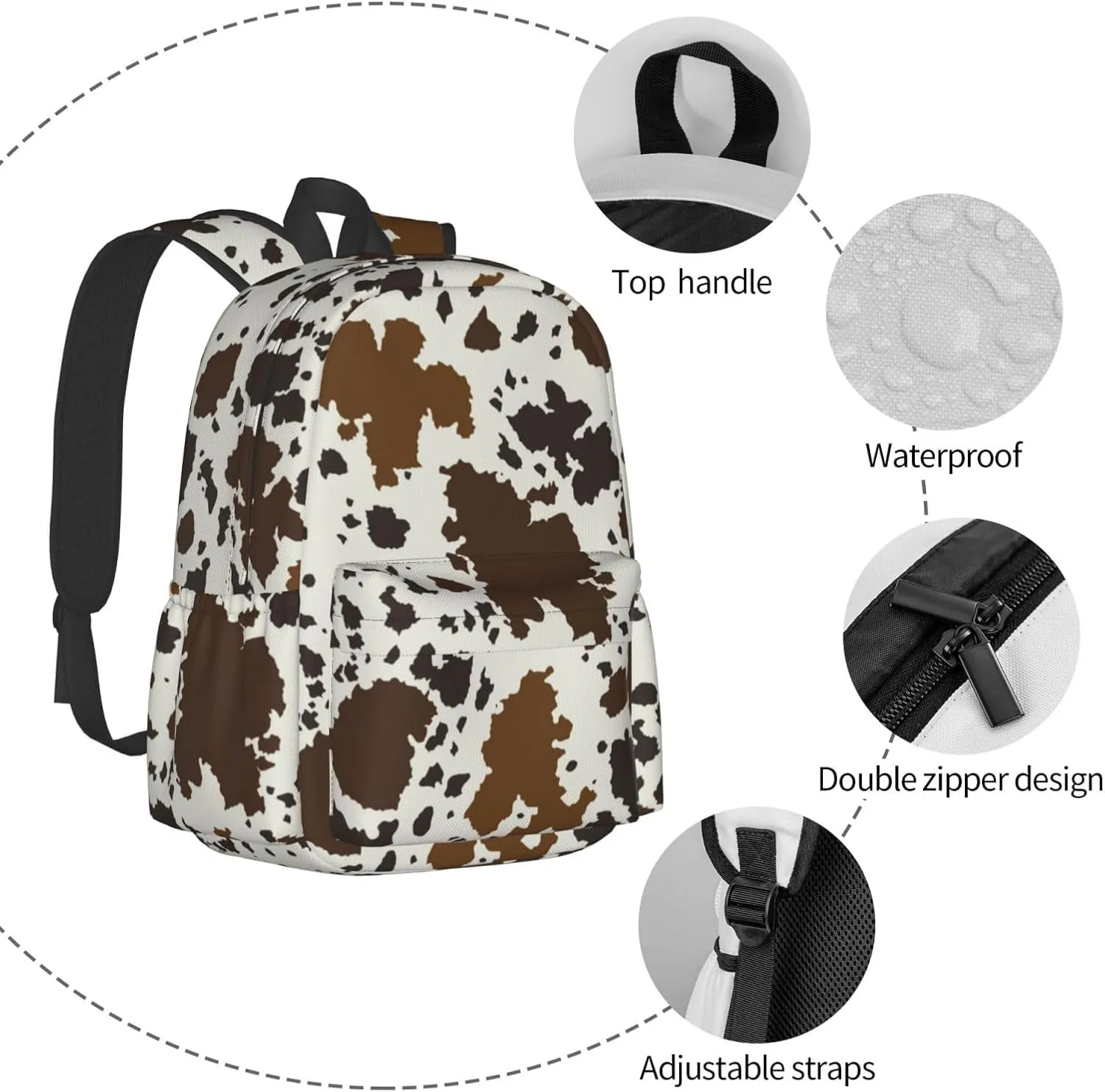 Backpack for Men Women Backpack Compatible with Brown Skin Milk Cow Print Outdoor Travel Daypack, Muiltifunction Bookbag Anti-Theft Laptop Bag Backpack Gym Bag with Soft Shoulder Strap