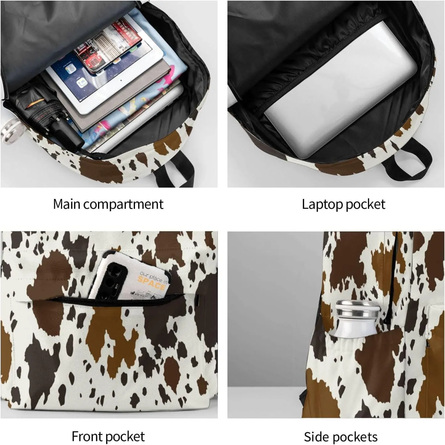 Backpack for Men Women Backpack Compatible with Brown Skin Milk Cow Print Outdoor Travel Daypack, Muiltifunction Bookbag Anti-Theft Laptop Bag Backpack Gym Bag with Soft Shoulder Strap