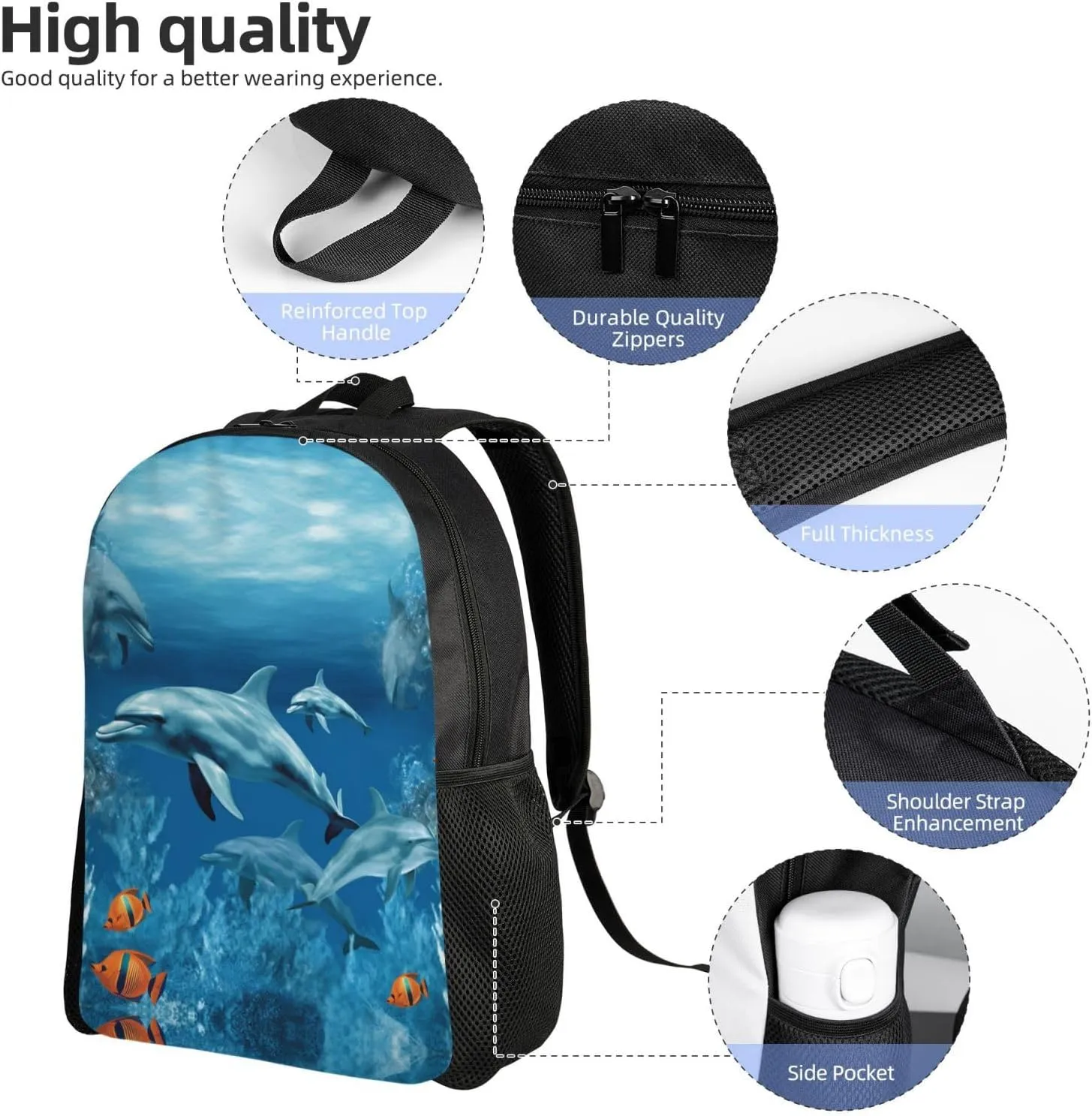 Backpack for Woman Men Casual Daypack Dolphins Blue Laptop Backpack 17 In Lightweight Carry-on Bag for Travel Work