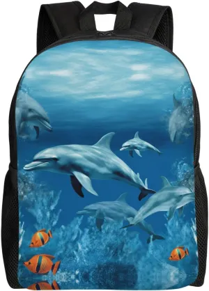 Backpack for Woman Men Casual Daypack Dolphins Blue Laptop Backpack 17 In Lightweight Carry-on Bag for Travel Work