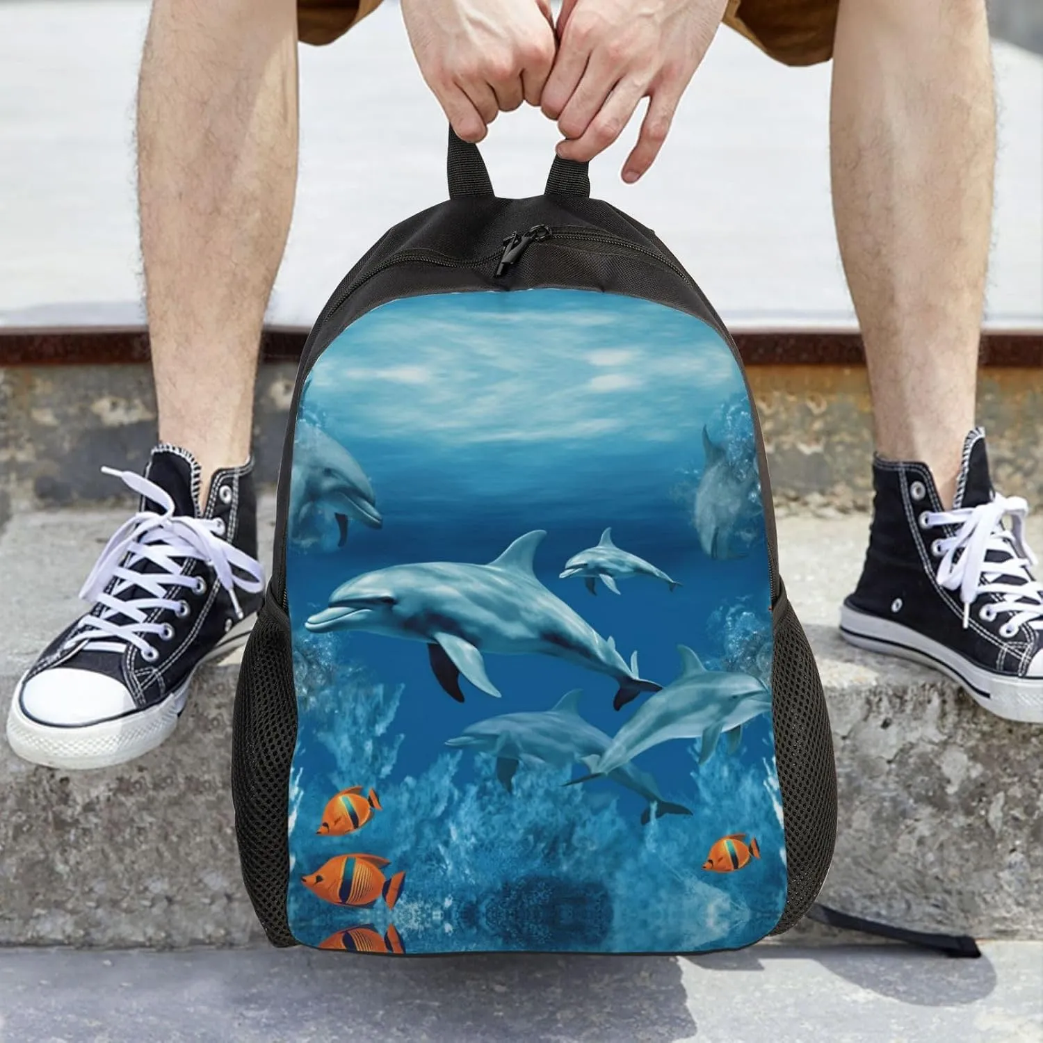 Backpack for Woman Men Casual Daypack Dolphins Blue Laptop Backpack 17 In Lightweight Carry-on Bag for Travel Work