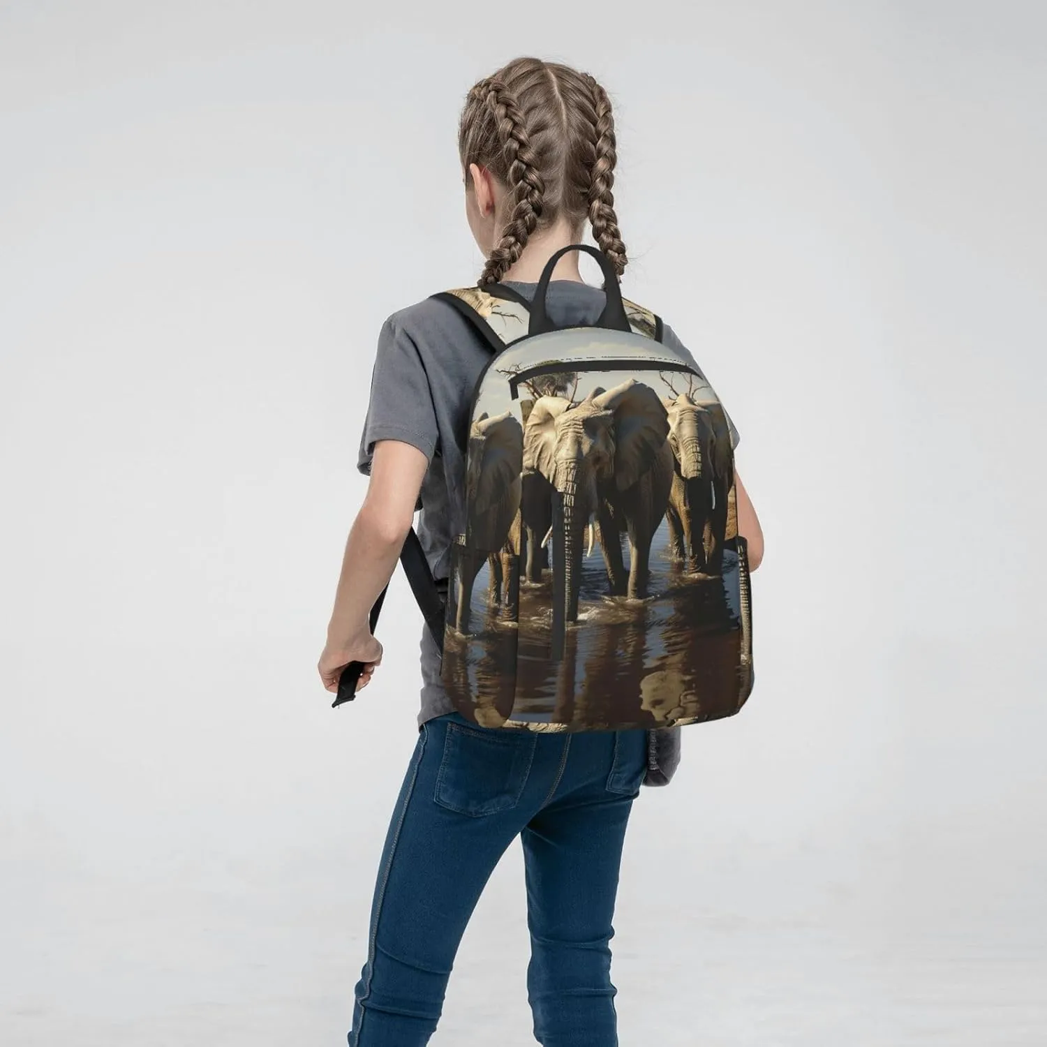 Backpack for Women Men Casual Travel Daypacks Evening in Vancouver Rucksuck for Work Cute Laptop Backpack, Elephants Drinking Water, One Size