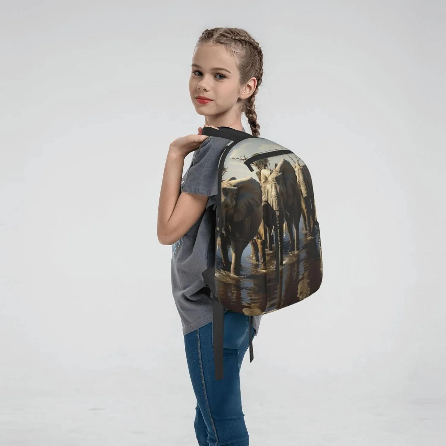 Backpack for Women Men Casual Travel Daypacks Evening in Vancouver Rucksuck for Work Cute Laptop Backpack, Elephants Drinking Water, One Size